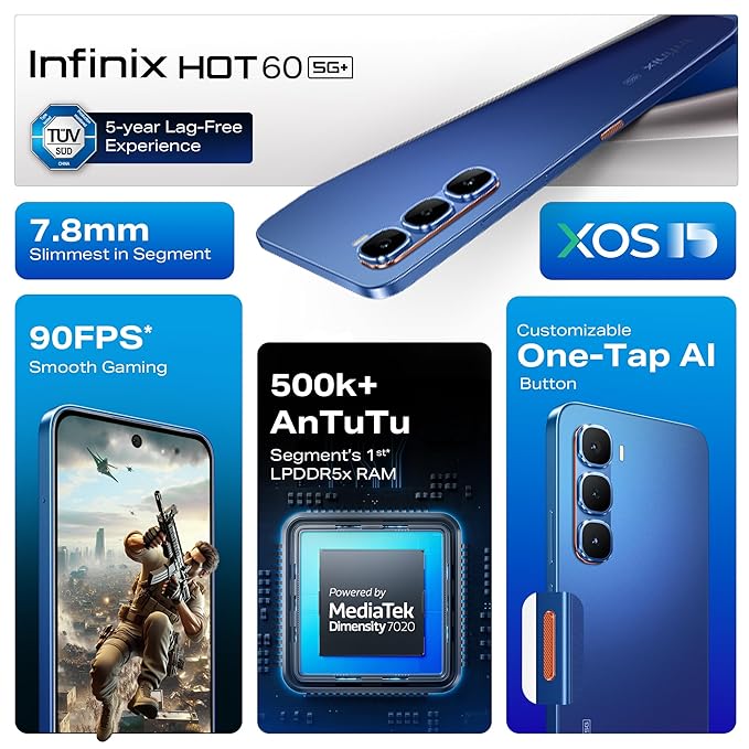 Infinix Hot 60 5G+ – 50MP Camera, Dimensity 7020, 5200mAh